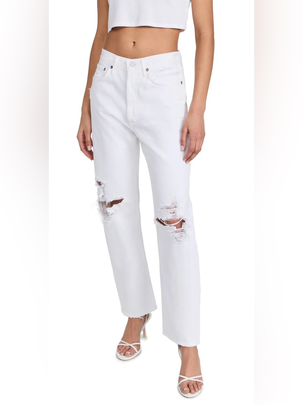 AGOLDE 90s Jean White Distressed High Rise Straight Leg Jeans Size 26